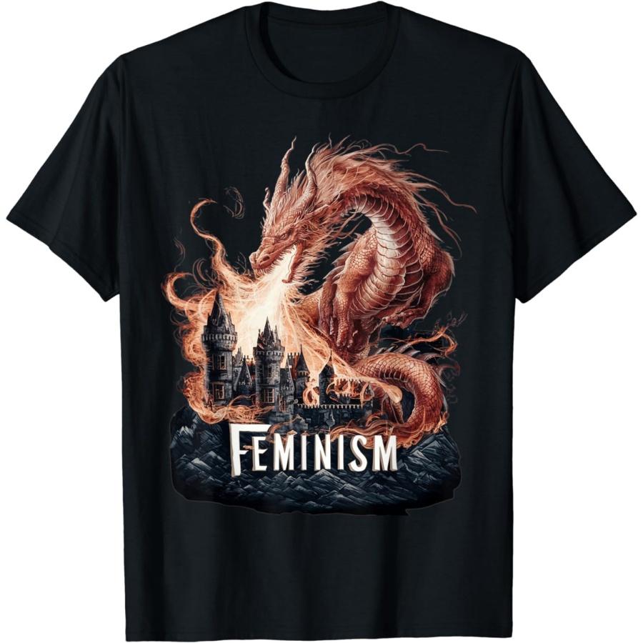 WqLqW Funny Dragon Fantasy, Feminism T-Shirt S