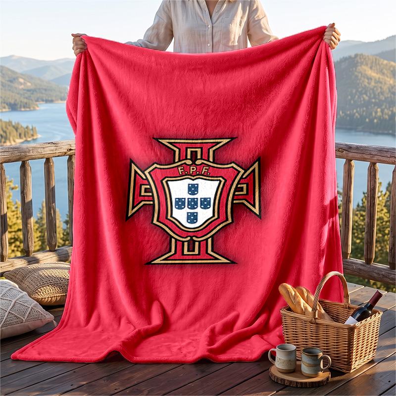 Warm Flannel Blanket Portugal National Team Pattern, Lightweight Comfortable Throw Blanket for Bed Sofa Use
