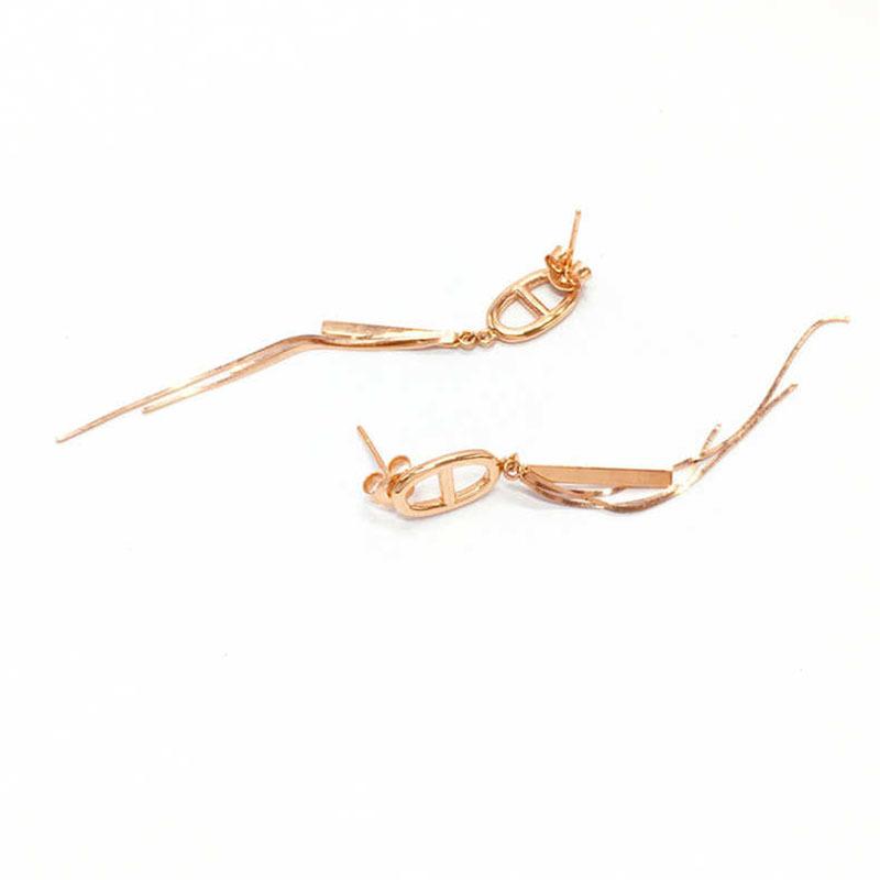 Pure Purple Gold Small Fresh Long Fringed Pig Nose Rose Gold Plated Women'S Colored Gold Earrings