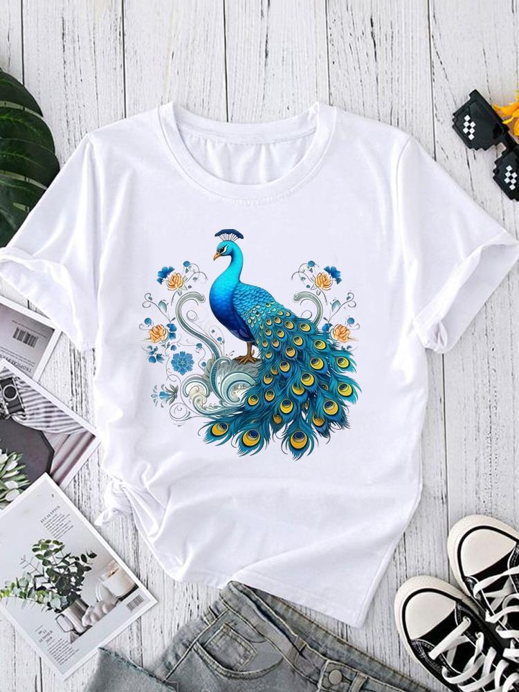 (Asian Size) Watercolor Style Trend Short Sleeve T-shirts Print O-neck Fashion Female Casual Women's Top T Clothing Graphic Tee