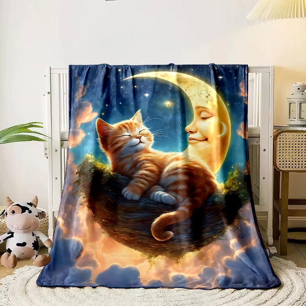 Cat Moon Nest Print Blanket bedroom Blanket for Livingroom Couch lunch break Soft throw for Friend's festival Gift