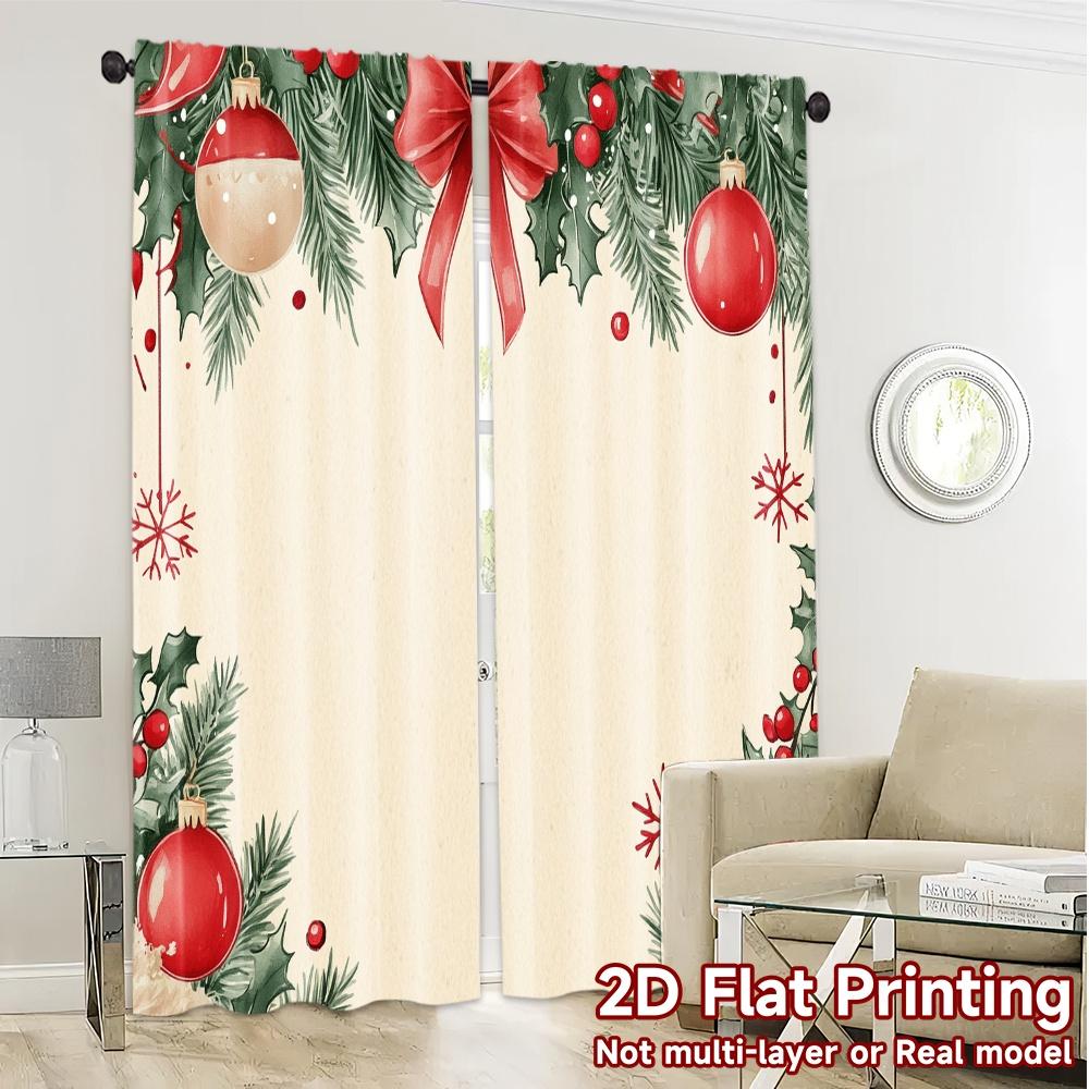 2pcs,Curtains Christmas Ornaments Red Bow Watercolor (2) Modern Contemporary Curtains Versatile Polyester Fabric Curtains