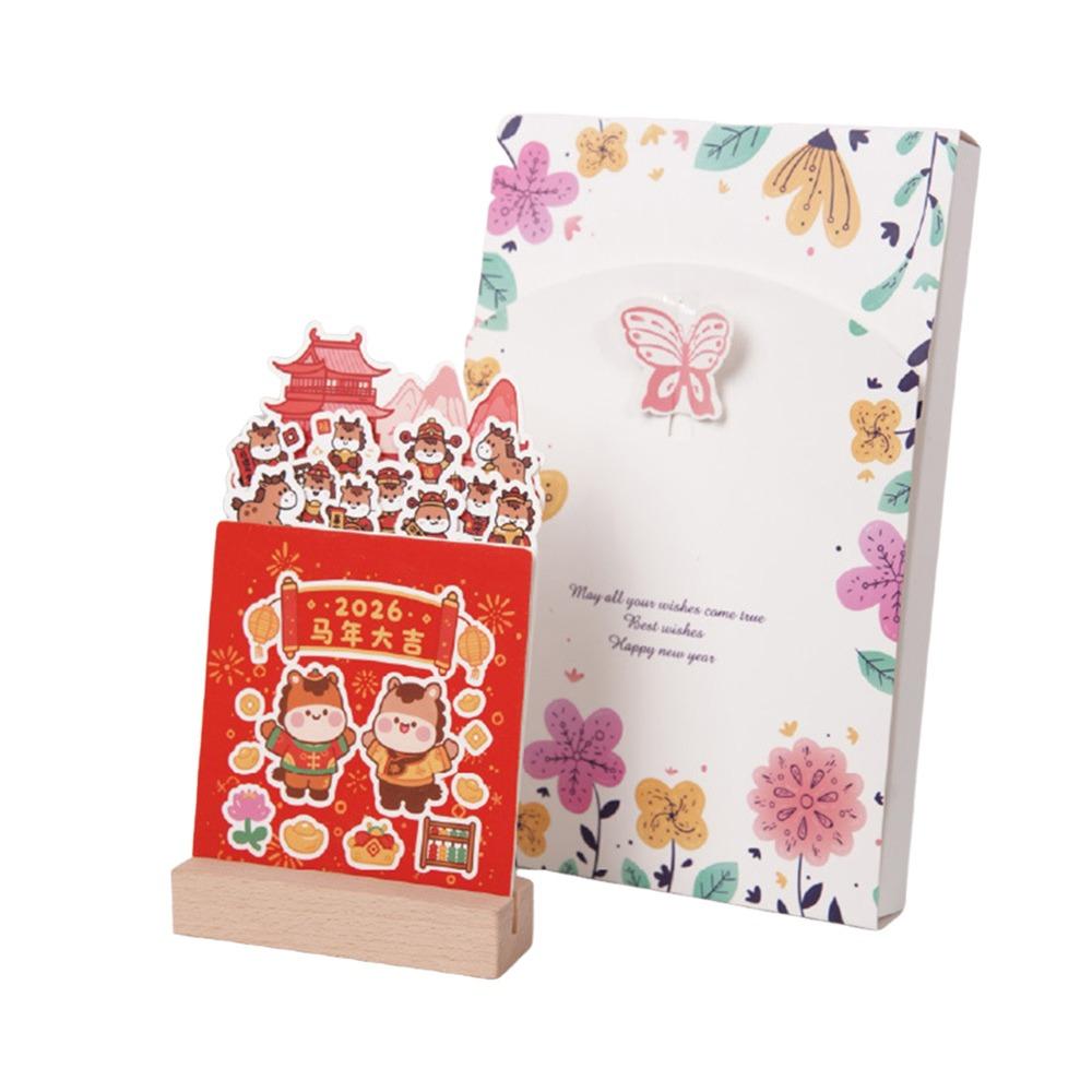 Wooden Base 2026 Desktop Calendar Detachable Base Vase Shaped Bloomy Flowers Desk Calendar DIY Floral Theme Standing Calendar