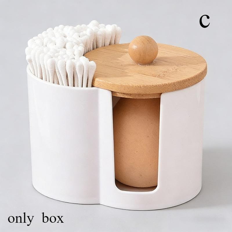 Two-In-One Cotton Swab And Makeup Pad Storage Box - a Dual Compartment Bathroom Organizer for Storing Cotton Swabs, Dental Floss, Makeup Wipes Style C
