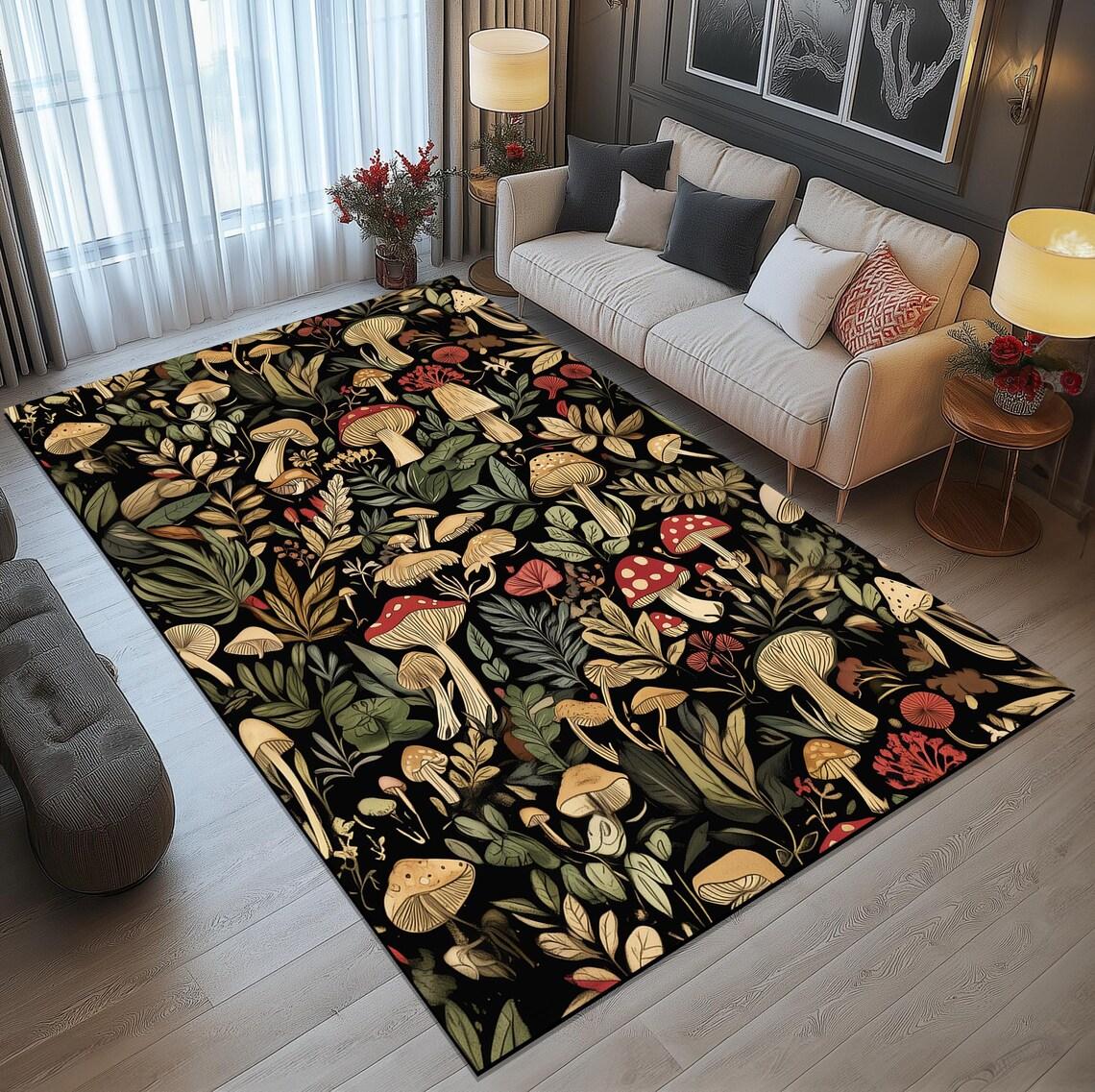 

Mushroom Pattern Carpet for Living Room Decor Whimsical Nonslip Soft Mat Kitchen Coffee Table Floor Mat Washable 50X80CM