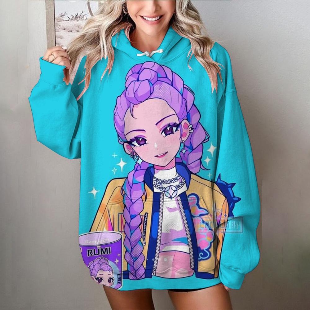 Modne Damskie Bluzy KPop Łowcy Demonów Nadruk 3D Okrągły Dekolt Pulower Casualowa Bluza Outdoor Dziecięca Koszulka Top Odzież