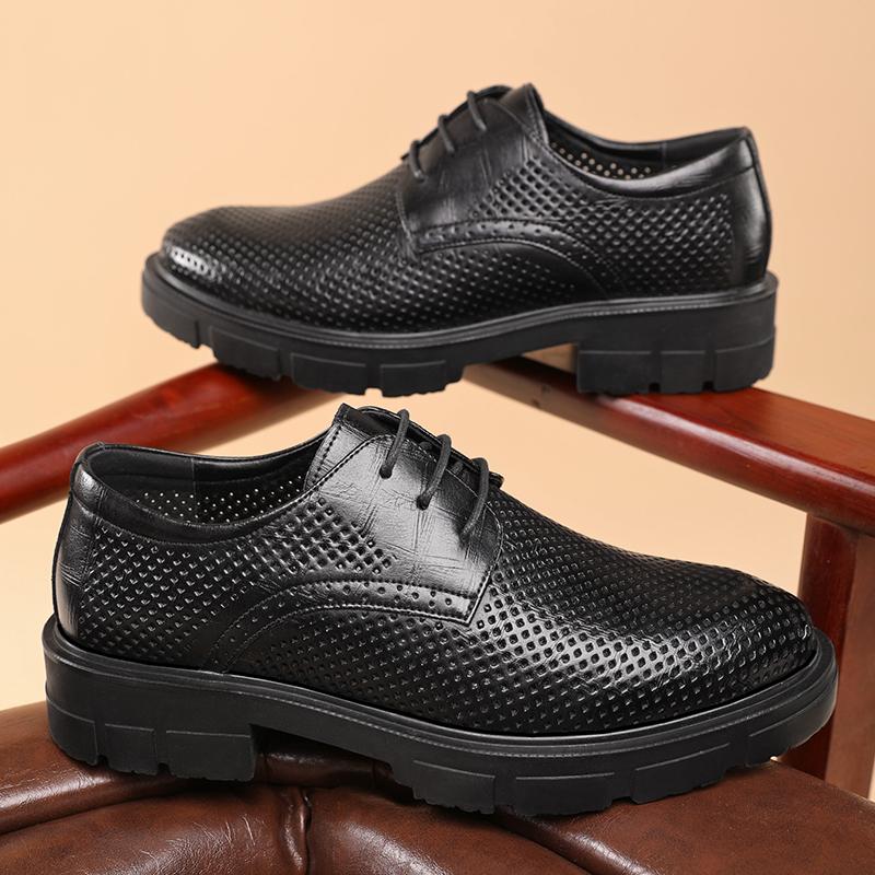 New Men Hollow Summer Platform High Heel 5/8/10 CM Height Growth Formal Men Derby Leather Shoes Man Wedding Dress Shoes Elevator