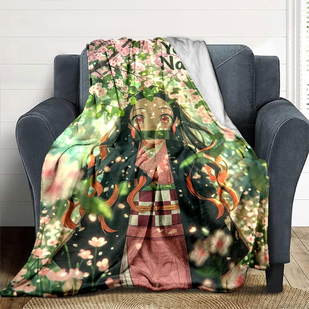 Name Custom Nezuko Print Flannel Blanket High Quality Warm Comfortable Cover for All Seasons Perfect for Gifts Home Decor