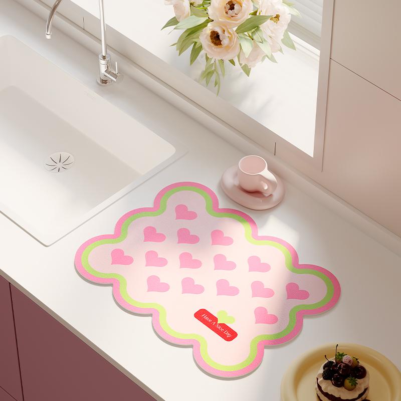 Cute INS Style Coffee Countertop Drain Pad Quick-drying Kitchen Absorbent Dish Drying Mat Non-slip Dinnerware Tableware Placemat