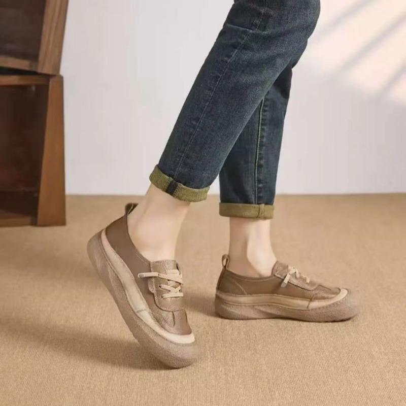 Genuine Leather Shoes Women Flat Casual Shoes Soft Cow Leather Brand Shoes Black Yellow Beige Plus Size 41