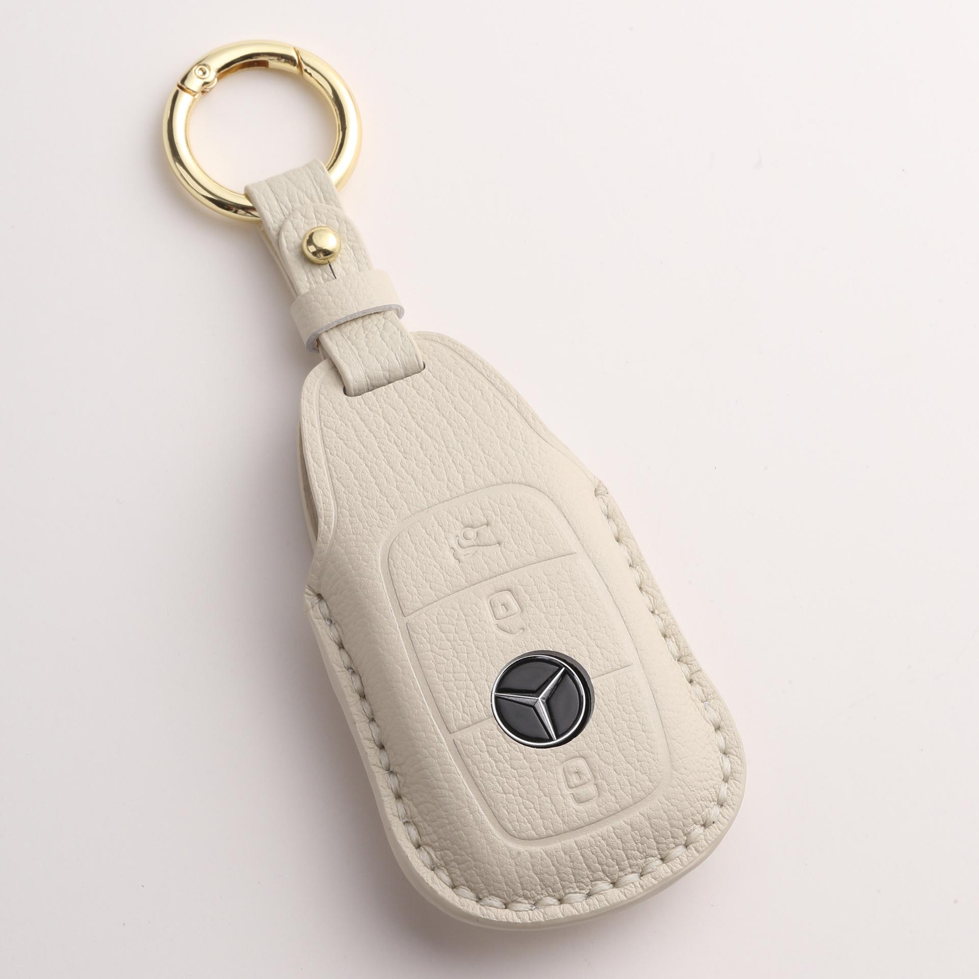 

Индивидуализированный кожаный чехол для ключей подходит для нового Mercedes-Benz C-Class E-Class E300, высококлассный защитный брелок Maybach. бежевый