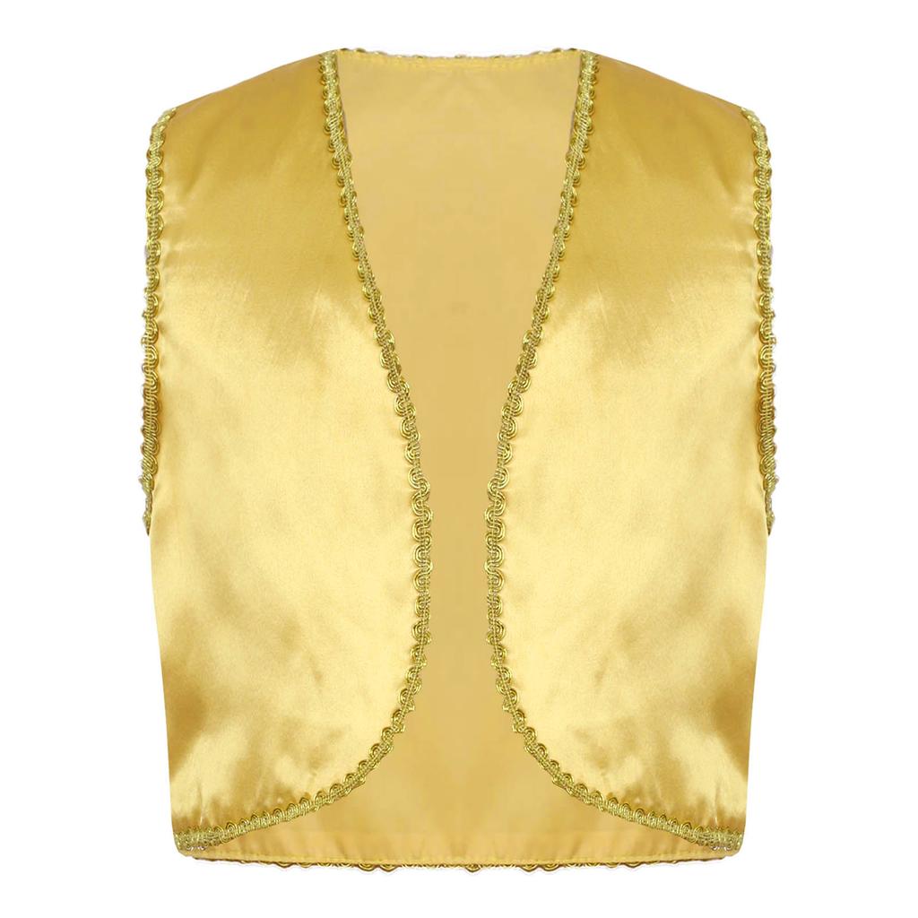 Boys Fairytale Cosplay Waistcoat Open Front Golden Braided Trimmings Vest Dress Up Performance Costume