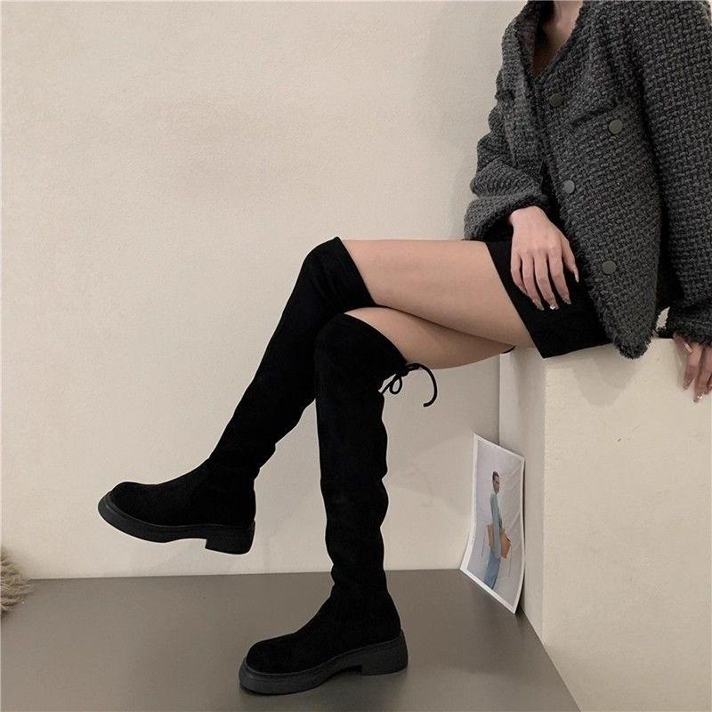2025 Autumn Winter Korean Style Over-the-Knee Slimming Boots for Petite Women Thick Sole Knight-Inspired Slimming Long Boots