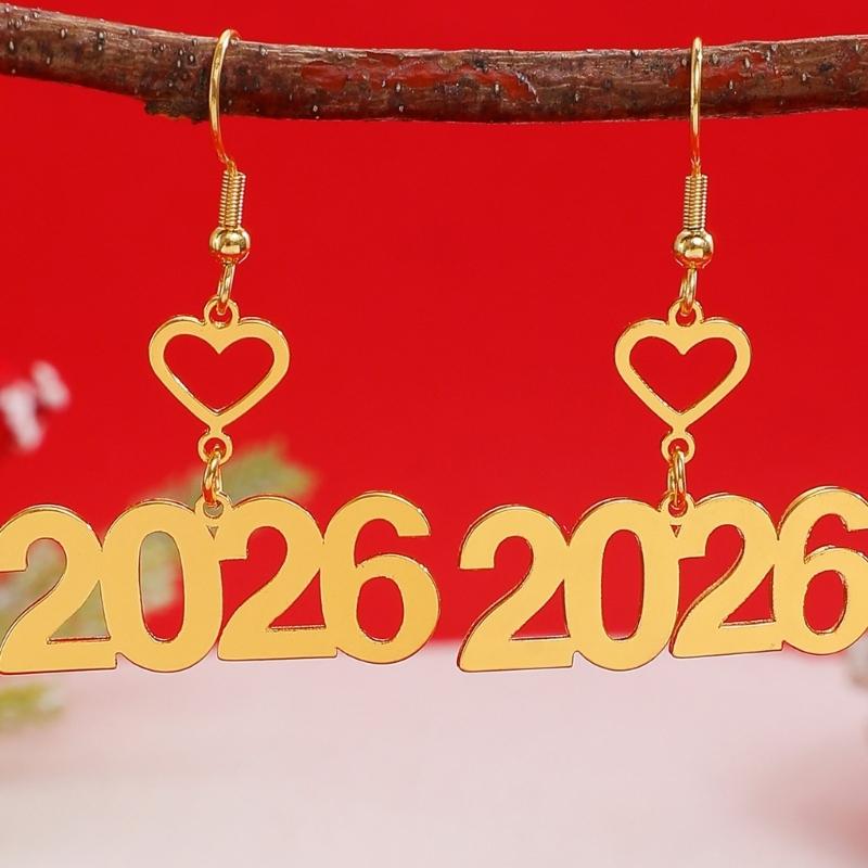 Delicate 2026 Theme Earrings Acrylic Fashion Accessories Party Wedding Earrings Suitable for Casual or Formal Occasions
