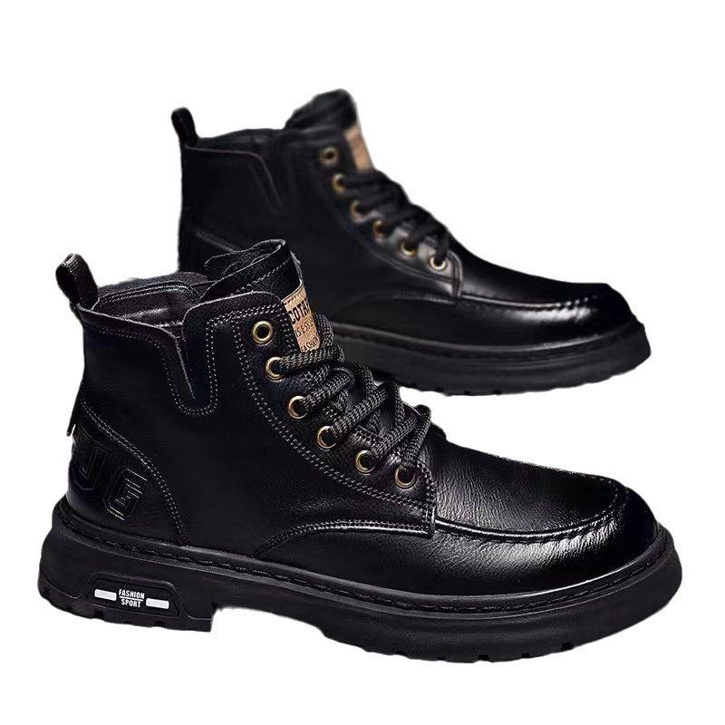Pánské boty Martin z pravé kůže 2025 nové ležérní krátké boty pánské high-end americké retro střední výšky černé pracovní boty vlna