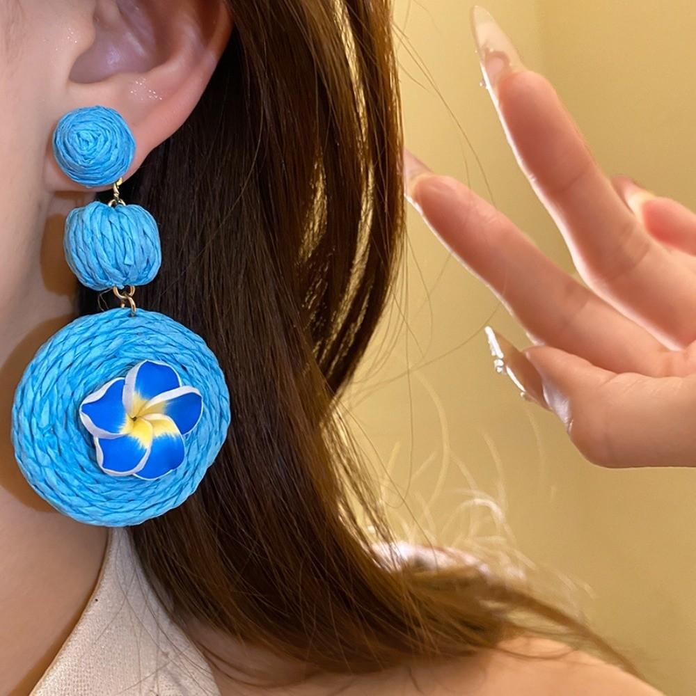1 pair Ethnic Style Thai Seaside Eardrops Bohemian Style Raffia Grass Earrings  Girls