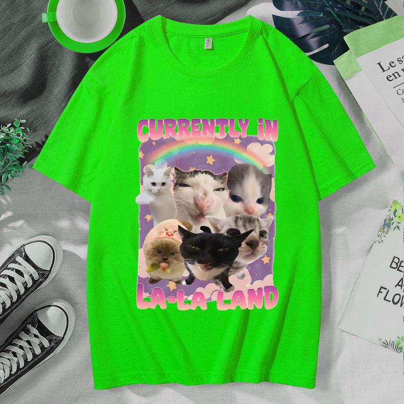 

Currently in LaLa Land Funny Cat Meme T Shirt Stupid Gifts Unhinged Tshirt Gift for Women Goofy Cats Tee Shirts Short Sleeve 4XL