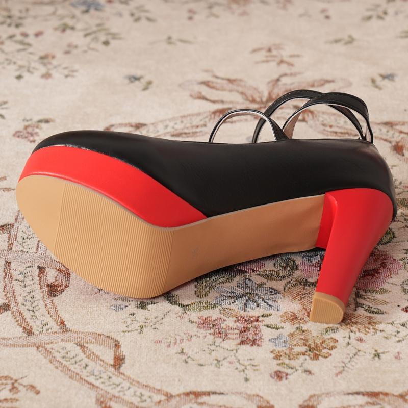 Schwarz Rot Damen High Heels Pumps Plateau Knöchelriemen Mary Jane Schuhe Mode Absatz Tanzparty Hochzeitsschuhe Weiblich Neu