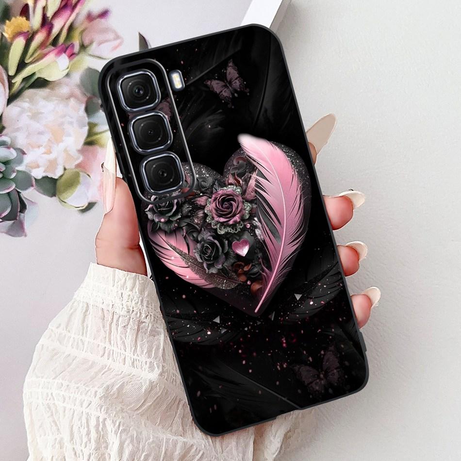 For Infinix Hot 50 4G Phone Case Hot 50 Pro+ 4G Hot50 Pro Elegant Floral Cat Pattern Black Silicone Soft TPU Cases