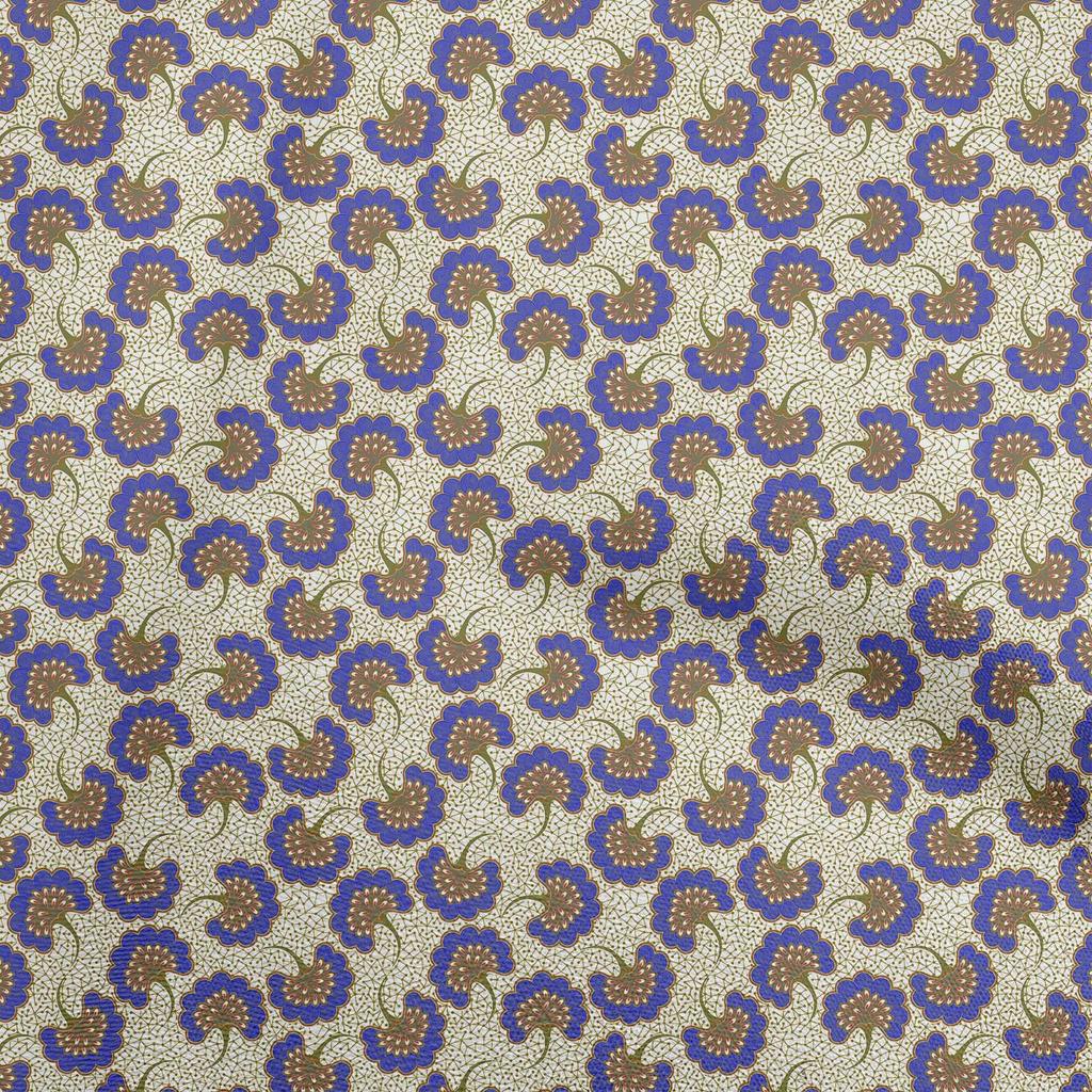 oneOone Cotton Flex Indigo Blue Fabric Asian Japanese Floral DIY Clothing Quilting Fabric Print Fabric by Yard 40 Inch