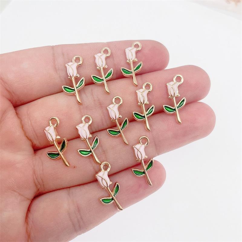 100pcs Alloy Enamel Rose Pendants Valentine's Day Gift for Girls Women Red Pink Blue Flower Fit Earring Bracelet DIY