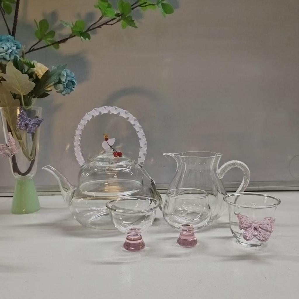 High Borosilicate Glass Teapot, Kung Fu Style Flower Design, Women's Household Kettle, In Stock