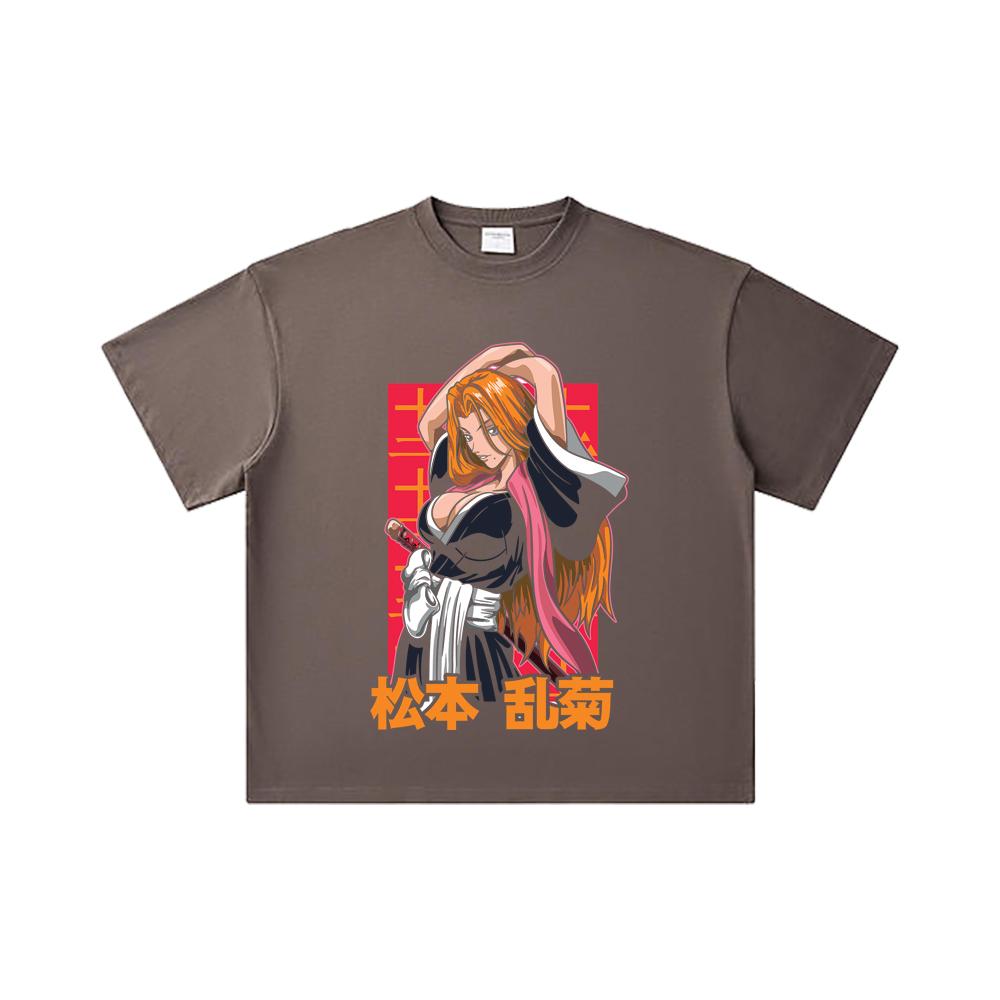 260 GSM Double Yarn 32 Count 100% Cotton Bleach V8 Matsumoto Print Unisex Heavy Cotton T Shirt