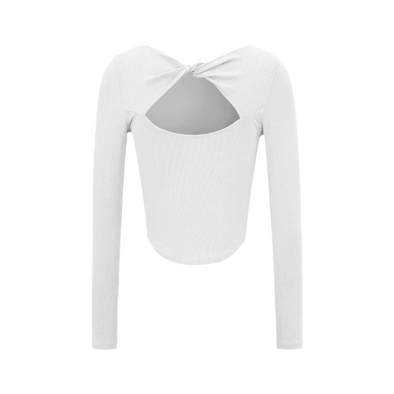 Lulu Women's Hollow-Out Back Yoga Wear: One-Shoulder Long Sleeve Tight Fitness Suit for Running & Sports Training.