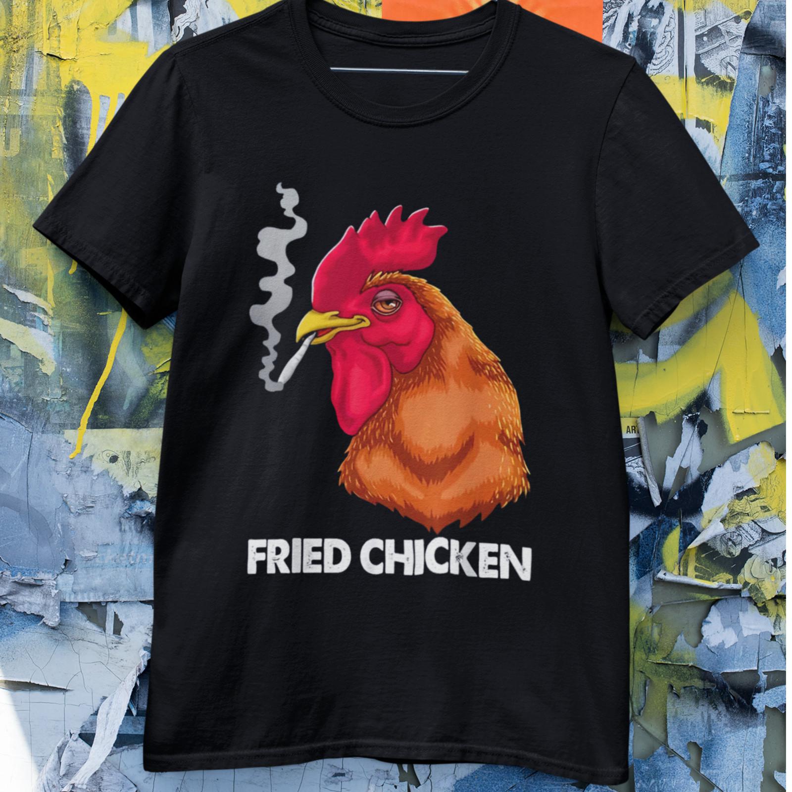 Fried Chicken Smoking Rooster Graphic T-Shirt Funny Dark Humor Black Tee L