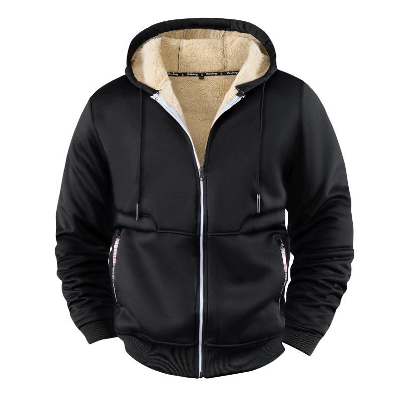 

Winter Men s Zipper Jacket Fleece Warm Hoodies Heavyweight Cardigan Casual Sports Long Sleeve Sweatshirts Windproof Hooded Coat S чёрный