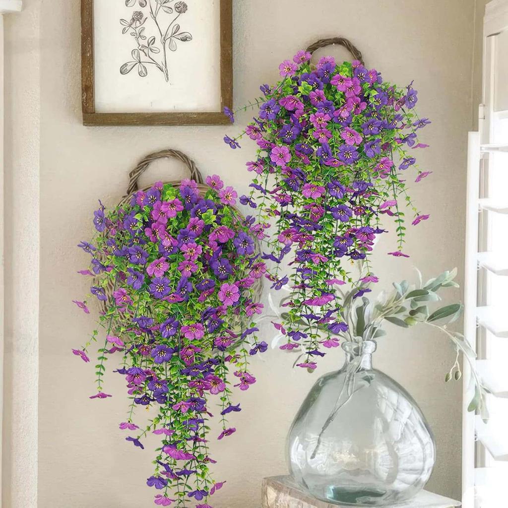 2pcs UV Resistant Mixed Color Hanging Faux Flowers Plants Realistic Silk-Like Spring Summer Outdoor Decor for Home Patio Garden