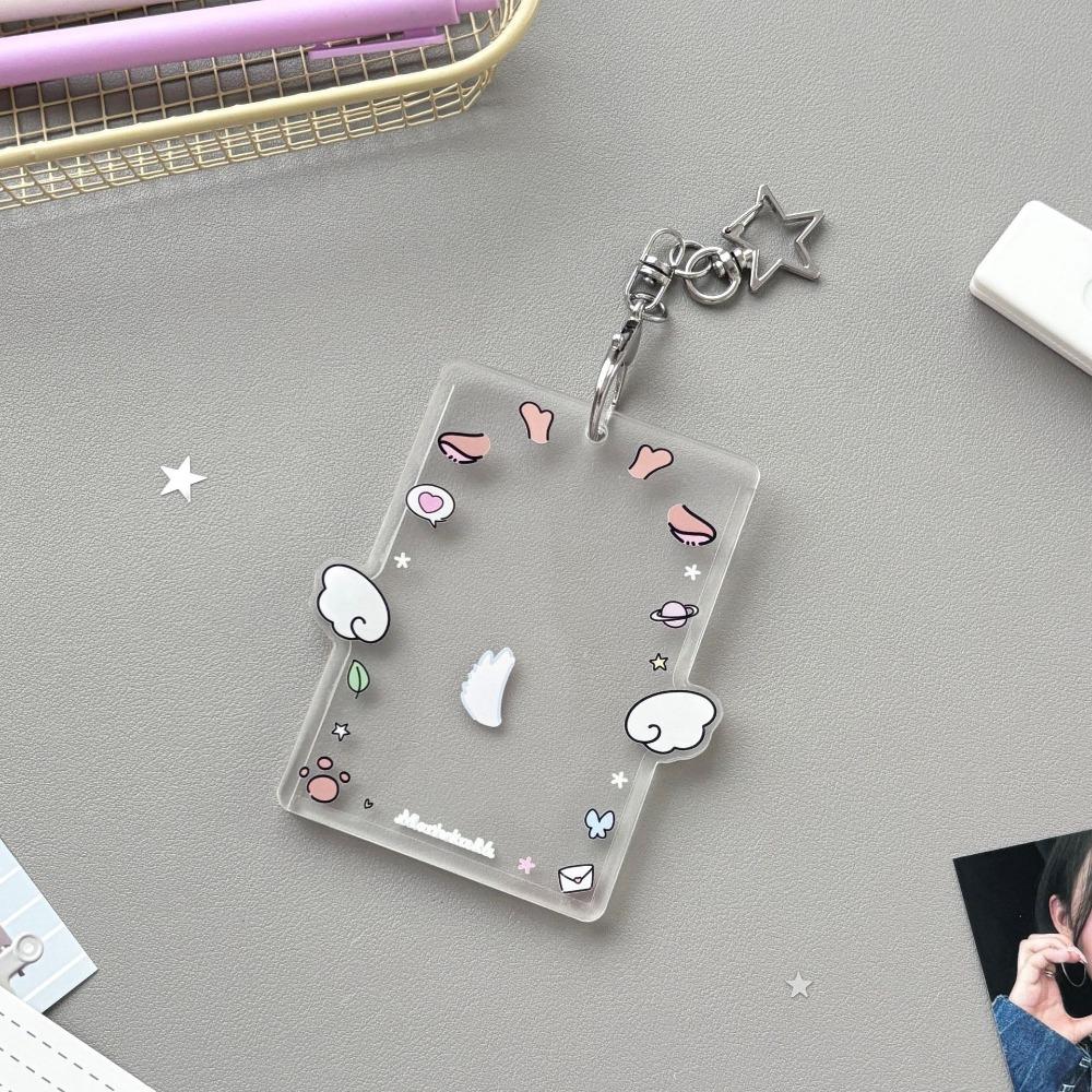 Cartoon Korean Photocard Holder with Keychain Photo Photocard Frame School Stationery