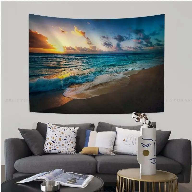 Büro Wohnzimmer Wandteppich Landschaft Strand Sonnenuntergang Cartoon Wandteppich Home Wanddekoration Wandteppich