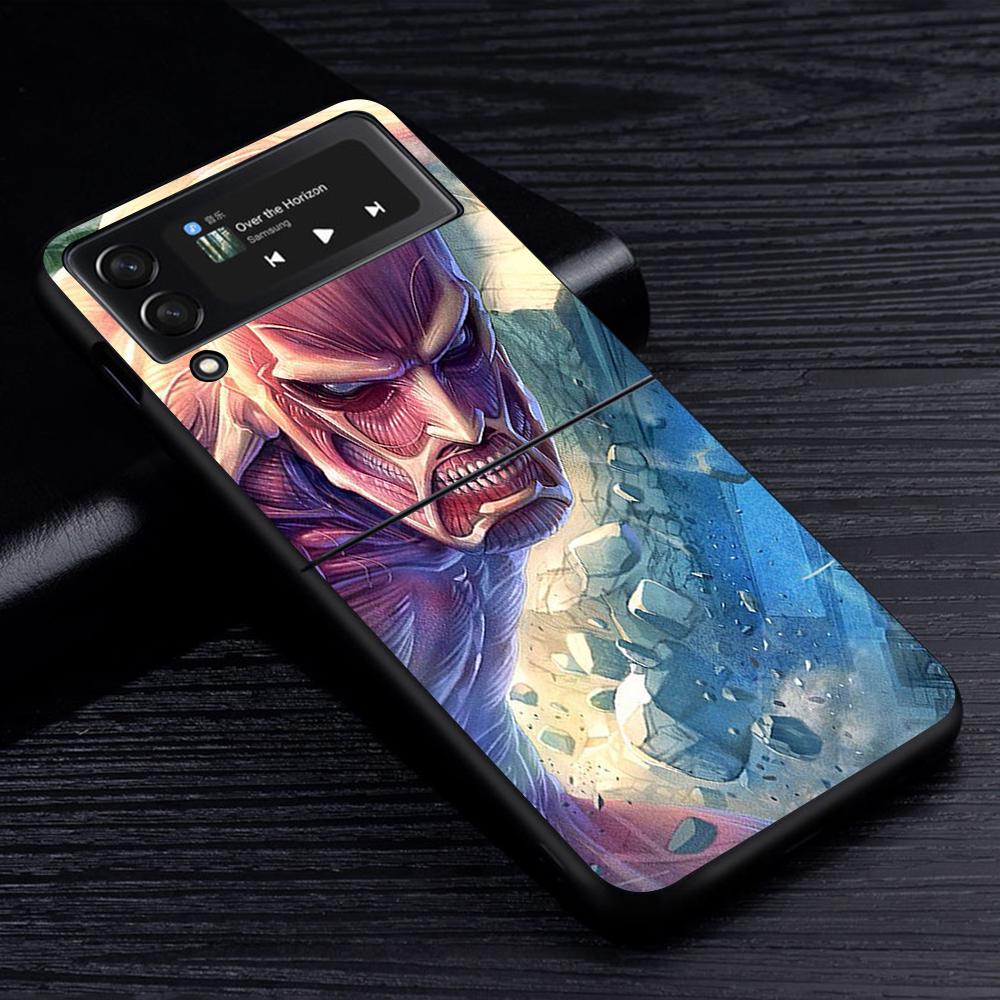 Attack On Titan Anime Handyhülle für Samsung Galaxy Z Flip3 5G Flip4 Schwarz Coque Z Flip 3 Hart PC Luxus Hülle Zflip3 Funda