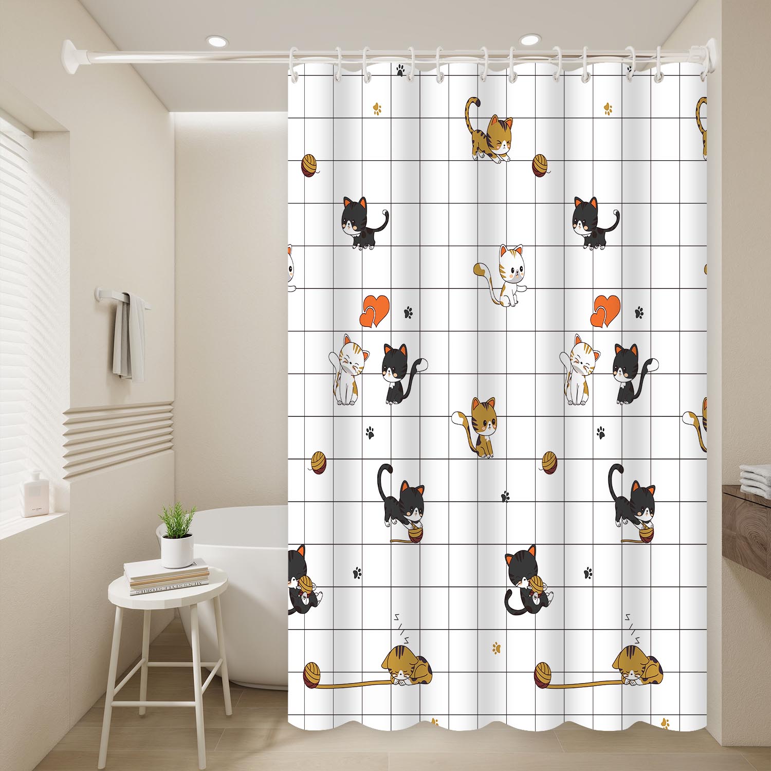 1pc Cute Naughty Cat Kids Shower Curtain Funny Cartoon Waterproof PEVA Bathroom Decor 80*180cm