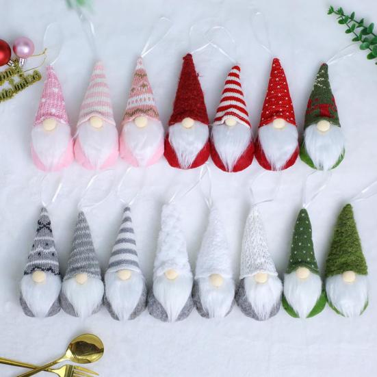 3Pcs Faceless Doll Pendant Christmas Gnome Ornament with Lanyard Long Beard Hat Doll Knitted Decoration