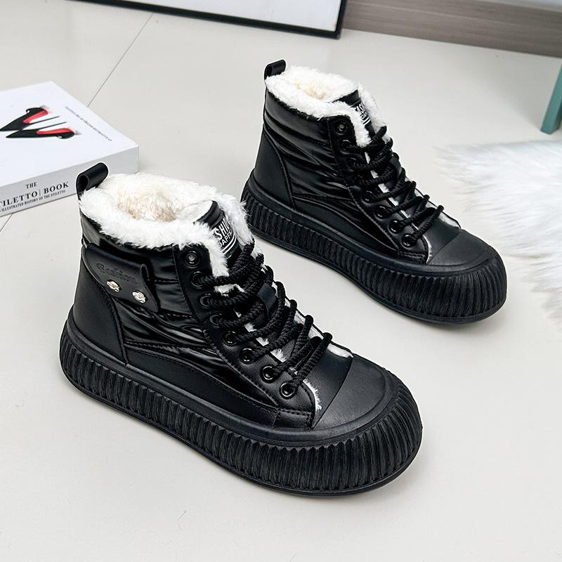 

Женские кроссовки, теплая обувь, модная однотонная плюшевая спортивная повседневная обувь на шнуровке 40 чёрный