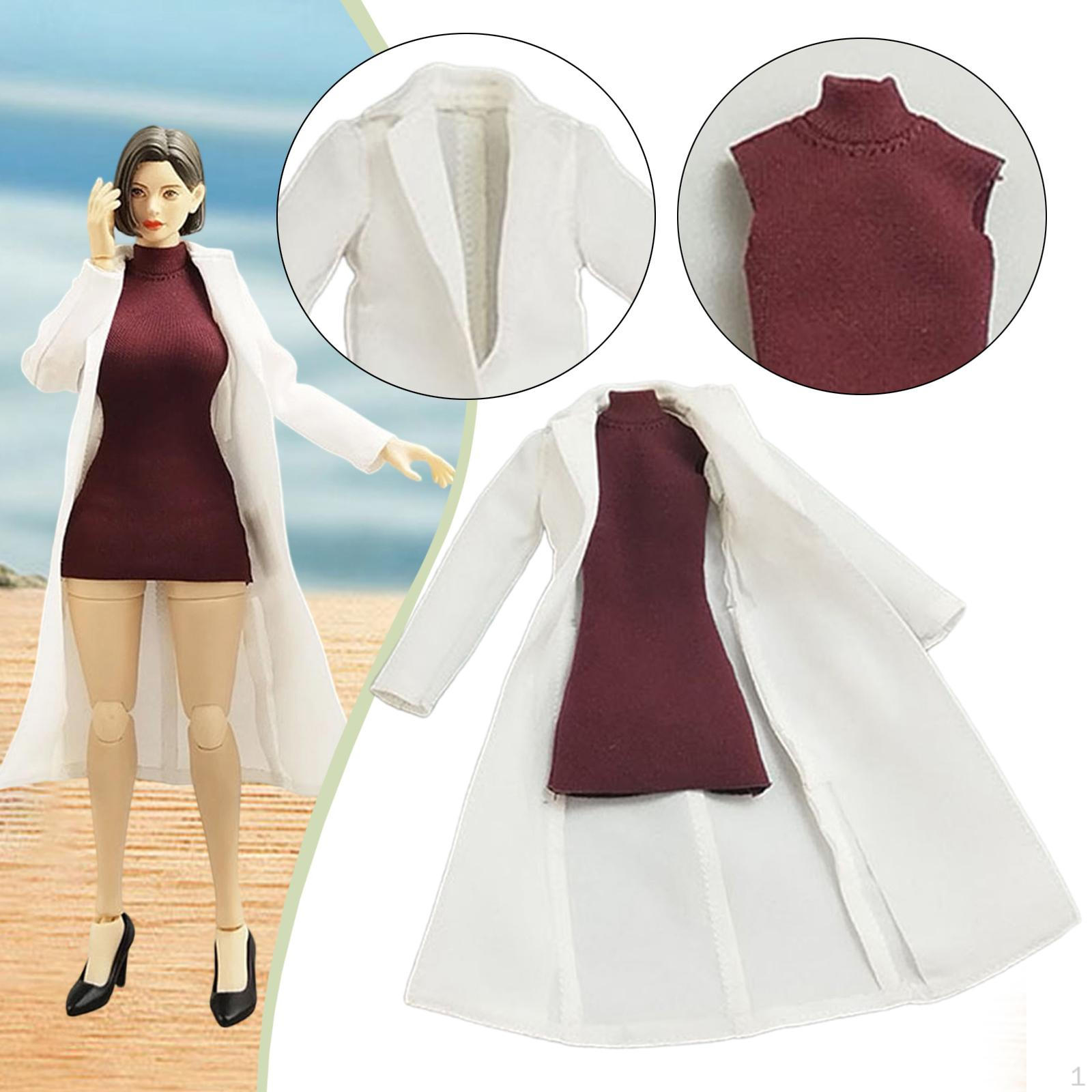 

Кукольная одежда Миниатюрное белое длинное пальто Аксессуары для костюма для фигурки масштаба 1/12 Мини с высоким воротом