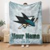 Name Custom San Jose Sharks Print Flannel Blanket High Quality Warm Comfortable Cover for All Seasons Perfect for Gifts Home Decor