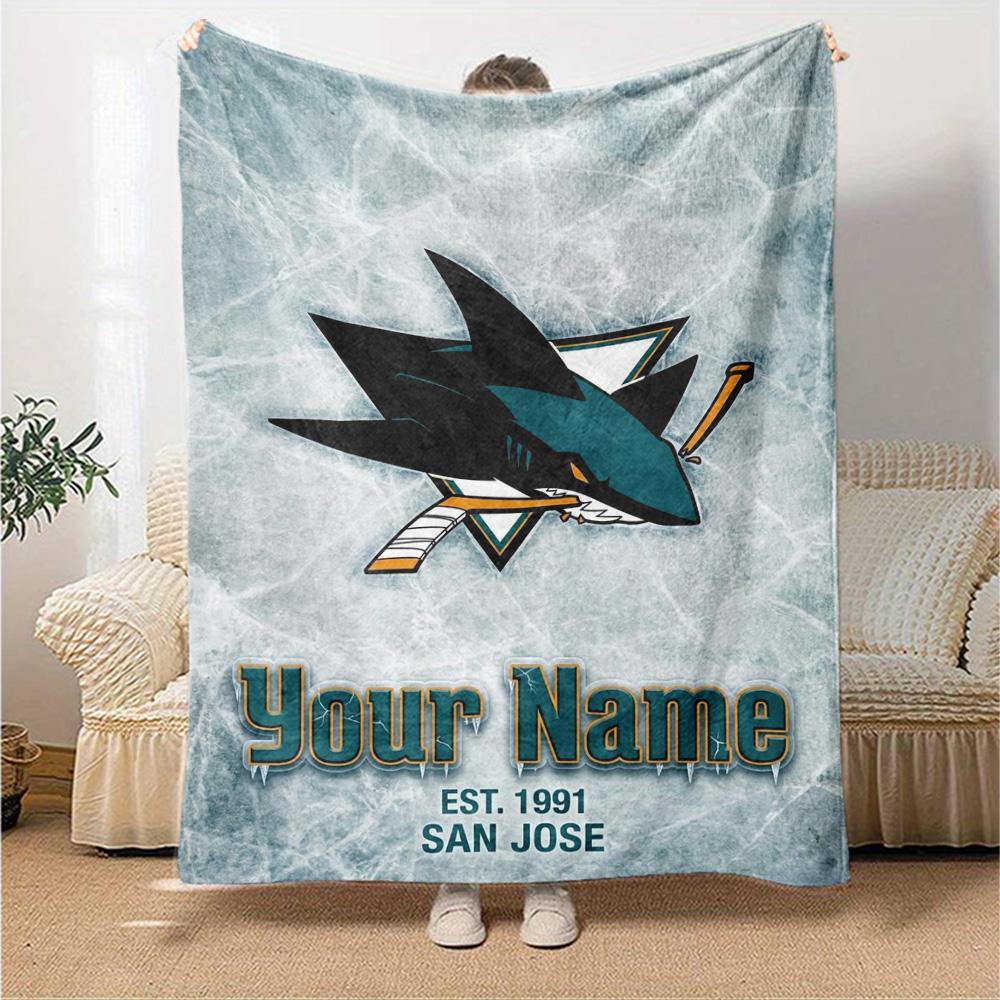 Name Custom San Jose Sharks Print Flannel Blanket High Quality Warm Comfortable Cover for All Seasons Perfect for Gifts Home Decor