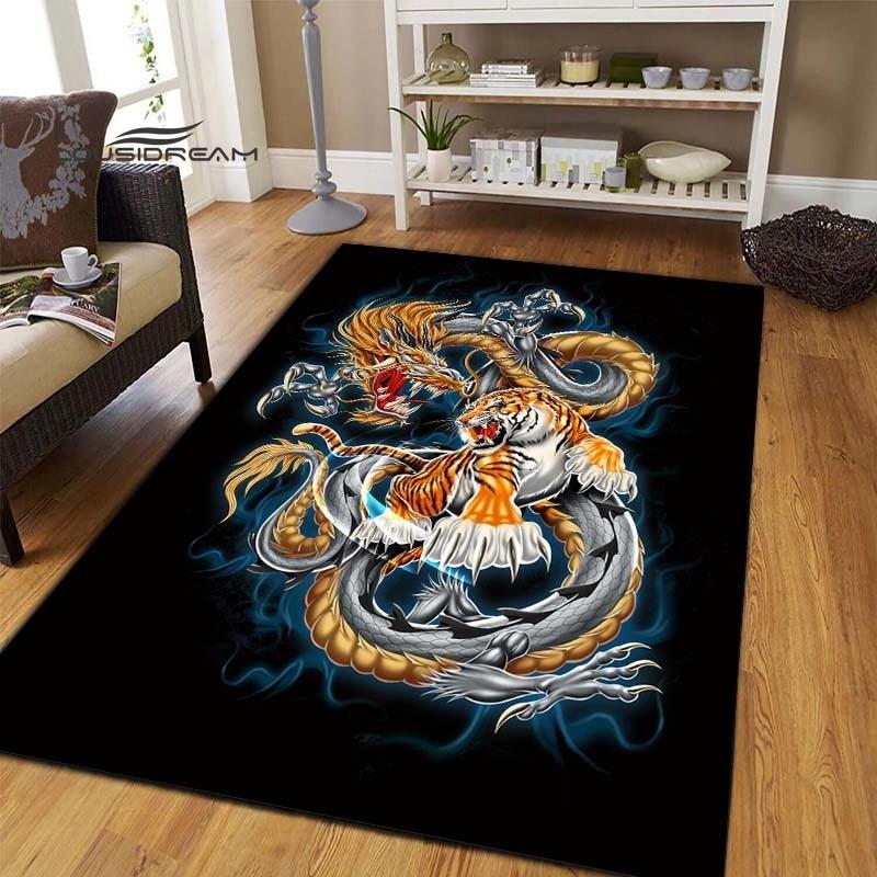 Σκούρο δράκος Χαλιά μόδας τρισδιάστατη εκτύπωση Fantasy Dragon Σαλόνι Υπνοδωμάτιο Μεγάλης επιφάνειας Μαλακό χαλί Σπίτι Παιδικό δωμάτιο Μάτι πατώματος