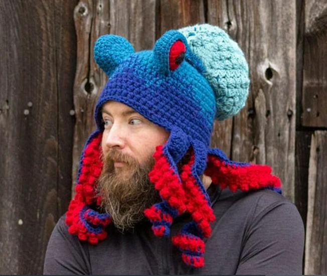 Handmade 2024 Fall/Winter Rainbow Dopamine Octopus Crochet Hat