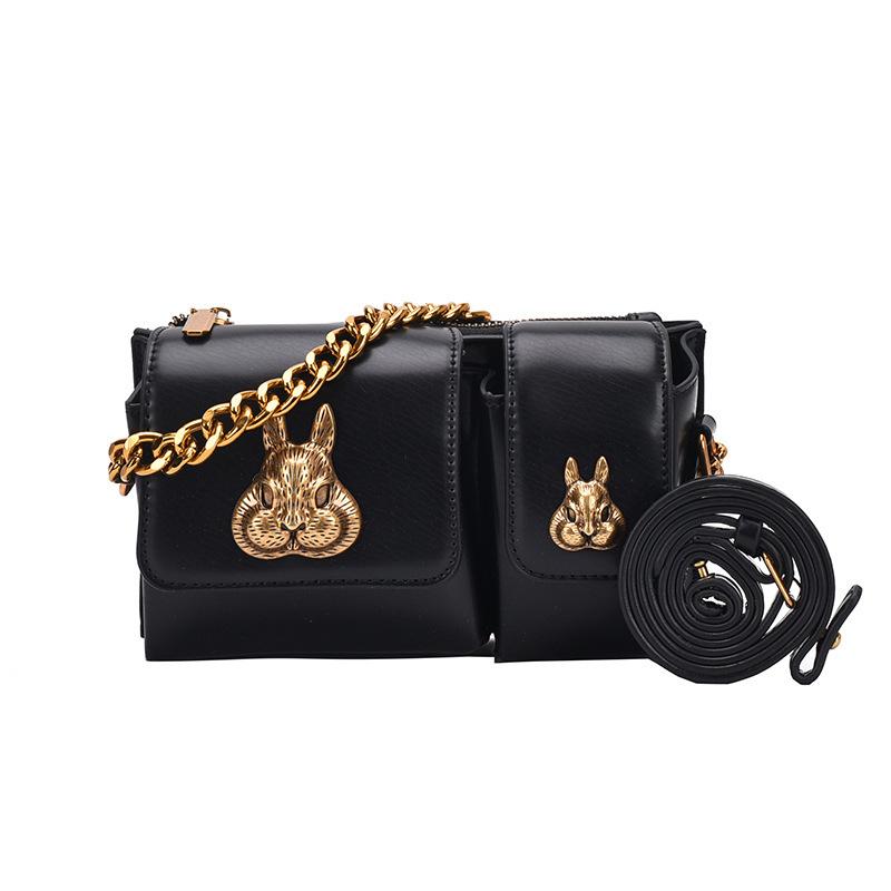 

Rabbit small square bag trend European and American retro locomotive bag women s 2025 spring new chain single shoulder oblique span bag чёрный