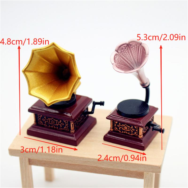 1Pc/1Set Dollhouse Miniature Retro Gramophone Mini Phonograph Record Simulation Gramophone Handicrafts Home Model Toys Decor