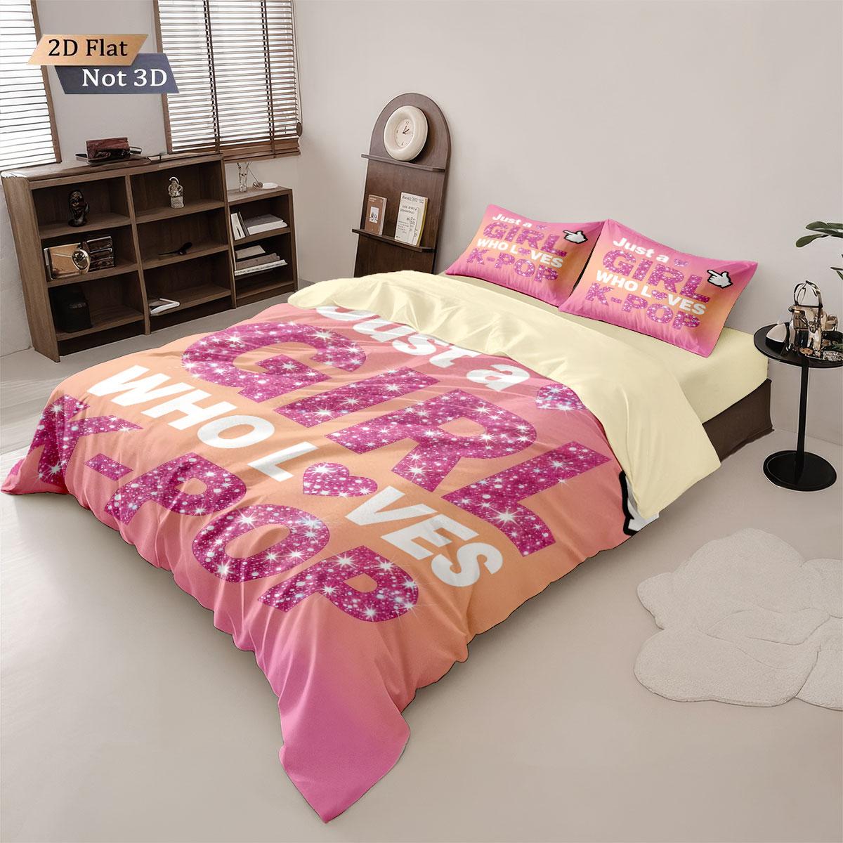 

3Pcsk-Pop Girls Letter Print Coreless Bedding Multi Size Bedroom Dormitory Duvet Covers, Soft And Machine Washable Decoration 135x200cm-EU-Single&set