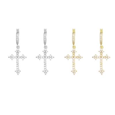 Sophisticated Small CZ Crosses Earrings Elegant Hoop Earrings With Diamonds Inlayed Crosses Pendant For Stylish Women
