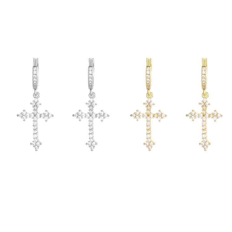 Sophisticated Small CZ Crosses Earrings Elegant Hoop Earrings With Diamonds Inlayed Crosses Pendant For Stylish Women