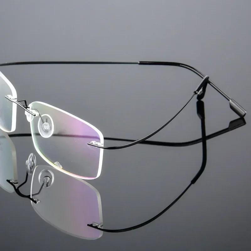 Ultralight Frameless Eyeglasses Titanium Alloy TR90 Glasses Frame Men High Quality Super Stretch Metal Temple Eyeglasses Frame