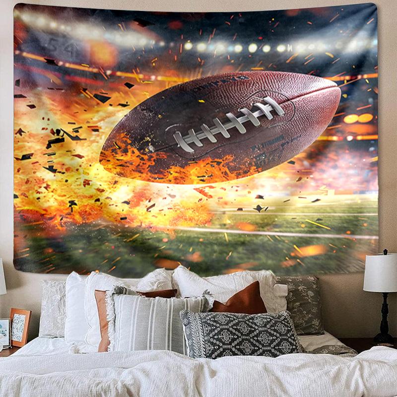 Flaming Football In Action Printed Tapestry, Wall Hanging,Livingroom, dormitory, Large Wall Decor, Fabric Decor Fan Birthday Gifts