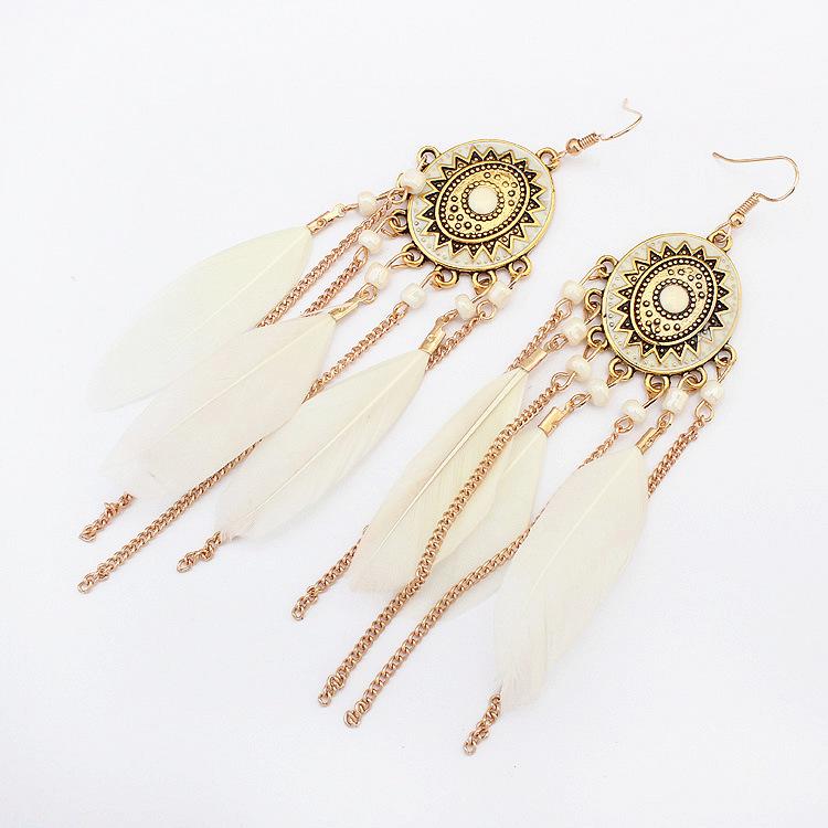 Wind Bohemian Painted Glazed Feather Fringed Earrings Fashion Temperament Women's Earrings Long Necklace Accessories
